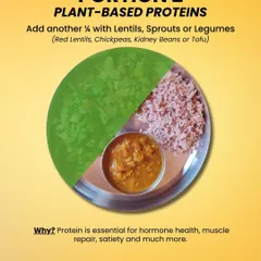 Step 2: Add another quarter of your plate with plant-based proteins. Lentils, chickpeas, kidney beans, or tofu are essential for hormone health, muscle repair, and keeping you full.