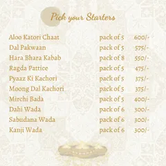Our special Diwali menu for starters. Choose from a wide variety of snacks like Aloo Katori Chaat, Pyaaz Ki Kachori, and Dahi Wada to create your own festive hamper.