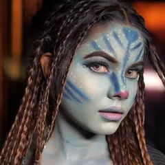 Makeup is art. In my pro course, we push creative boundaries and learn fantasy looks like this Avatar-inspired creation. It’s all about mastering advanced techniques and letting your imagination run wild.
