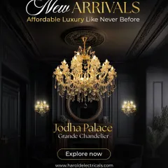 The Jodha Palace Grande Chandelier is a statement of affordable luxury. This image shows how its classic design and brilliant light can transform a formal living room into a space of timeless elegance.