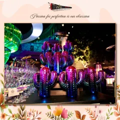 Unique cactus-themed glassware for a Sangeet in Udaipur, adding a touch of local Rajasthani flair to the celebration.