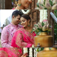 A collage of tender moments, from the bride's intricate jewelry to the couple's shared smiles. I focus on capturing the details that make your story unique.