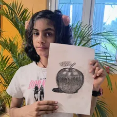 This detailed apple sketch by Kaveri showcases the amazing shading and fine art skills taught in our studio. It’s a great example of the more advanced artwork available in our collection. (Note: Media 9 is a duplicate and is covered by this entry).