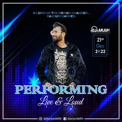 This graphic announced my performance at Lord of the Drinks Chamber in Rajouri Garden, a popular spot in West Delhi. It shows my presence across different parts of the city, bringing the party to established nightlife hubs.