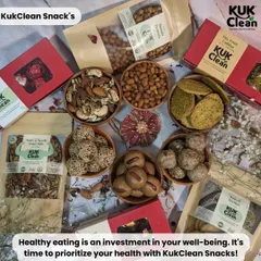 This is a snapshot of our KuKClean snacks. Healthy eating is an investment in your well-being, and our range of dry fruit laddus, baked mathri, and nut mixes makes it easy and delicious to prioritize your health.