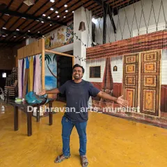 I completely transformed this fine dining restaurant with murals that give it an authentic village vibe, including this realistic painting of a traditional house front.