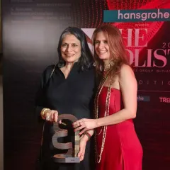 Sunita Kohli accepting an award at the D/List 2025 event. We are grateful for the recognition from our peers and the design community.