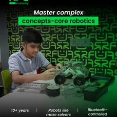 For students aged 10 and above, our Core Robotics course allows them to master complex concepts by building advanced projects like maze solvers and Bluetooth-controlled bots.