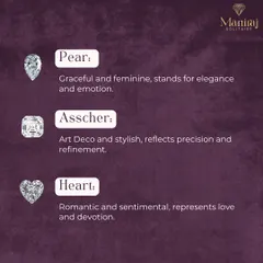 The shape of a diamond can reflect your personality. A graceful Pear shape stands for elegance, an Art Deco Asscher cut reflects precision, and a Heart shape is the ultimate symbol of love and devotion.