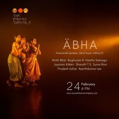 This poster announces our production of "Ä€bha" at The Punyah Theatre. It's a space designed for powerful storytelling, allowing us to present epic narratives in an intimate setting.