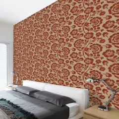 This bedroom is enveloped in the warm hues of our Autumn Blossom wallpaper. It’s a design that adds a touch of seasonal beauty and comfort to your personal space.