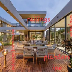 Everything for your outdoors, all in one place. This image highlights our complete range, including IPE wood decking, outdoor furniture, high-performance windows, custom railings, and stylish planters.