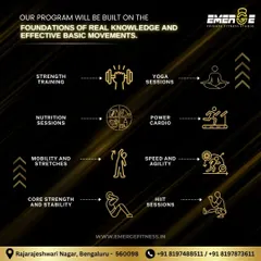 Our programs are built on a foundation of real knowledge and effective movements. This graphic outlines our holistic approach, covering strength training, nutrition, cardio, mobility, core stability, and more to ensure well-rounded fitness.