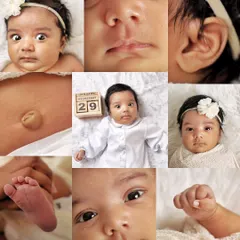 A collage celebrating all the little parts that make your baby unique. From their eyes and ears to their belly button and tiny feet, this is a beautiful keepsake of their first days.