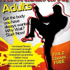 Kickboxing for adults. We offer a path to increased fitness, strength, focus, and practical self-defense. Your first two classes are free, so you have no excuse.