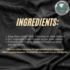 Here’s how customization works. You can choose your soap base, add dry vegetable or fruit powders, and pick an essential oil. We can even use raw juice for extra benefits.
