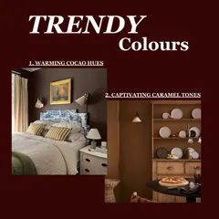 Part of my 2024 color trend guide, this image highlights warming cocao hues and captivating caramel tones, perfect for creating cozy and inviting interiors.