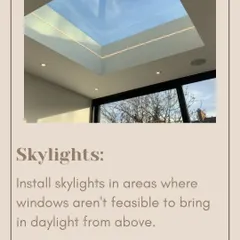 We strategically install skylights in areas where windows are not feasible. This allows us to bring in daylight from above, transforming even the deepest parts of a home with natural light.