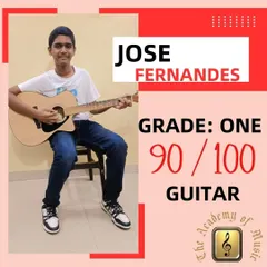 Marvelous work by our talented student Jose Fernandes, who scored an amazing 90% in his Trinity College Rock & Pop face to face exam for Grade One in Guitar. A job well done.