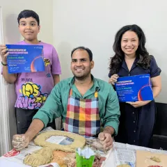I love collaborating with other artists to bring new skills to my students. Here we are with a student, awarding Certificates of Participation after a special papermache masterclass with guest artist Birender Yadav.