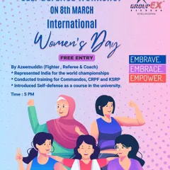 This flyer promotes a free self-defense workshop I conducted on International Women's Day. As a fighter and coach who has represented India, I am passionate about empowering women with the skills to protect themselves.
