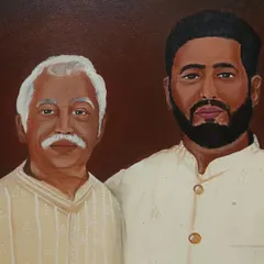 A custom acrylic portrait of a father and son, created from a photograph. I focused on capturing a strong sense of family connection and heritage in this piece.