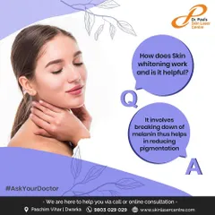 This answers the question of how skin whitening works. The treatment involves using antioxidants to break down melanin, which helps in reducing pigmentation and evening out skin tone.