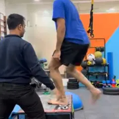 Dr. Godin S. Kuruvilla, Head of our Gulmohar Park branch, supervises a patient during a plyometric box jump. This demonstrates our hands-on approach to ensuring exercises are performed safely and effectively.