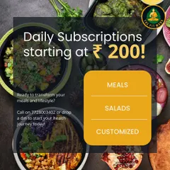 Ready to transform your meals and lifestyle? My daily subscriptions for meals, salads, or customized plans start at just ₹200. Give me a call or drop a DM to start your health journey today.