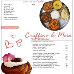 Try our innovative Cruffins & More, a delightful hybrid of a croissant and a muffin. This menu features both sweet and savoury cruffins, all available in eggless variants, alongside sourdough focaccia.
