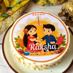 Celebrate the bond of siblings with our special Raksha Bandhan cake. This one features an edible print on top of a delicious cake, perfect for your Rakhi celebrations.