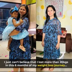 Another look at Rashmi's amazing progress. She not only lost weight but also regained confidence, fitting back into her old clothes and feeling happier.