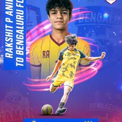 A proud moment for the entire RSA family. This graphic celebrates our player Rakshit P Anil's selection into the Bengaluru FC Reserve Team, a testament to our professional pathway program.