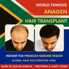 A clear before and after view of a patient who benefited from our Instant FUE and premium hairline design. This showcases the natural, dense result we now bring to our clients in Pretoria and Cape Town, South Africa.