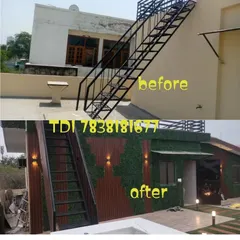 This before and after shows how I can transform the area around an existing staircase. I covered the walls with artificial turf and WPC panels and upgraded the staircase for a modern, green look.