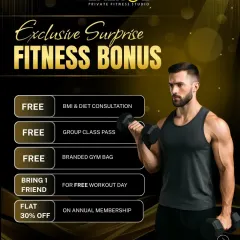 Our Year-End Sale is on. Unlock exclusive offers and exciting bonuses like a free BMI consultation, group class pass, and 30% off your annual membership.