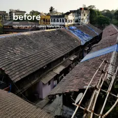 Before: An aerial perspective of the old structures at Girgaum Ekata CHS, showing the limited open space and dense layout prior to redevelopment.