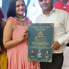 Pictured here with my certificate of participation from the Mehndi Marathon 25 event, a great platform for artists to connect and grow.