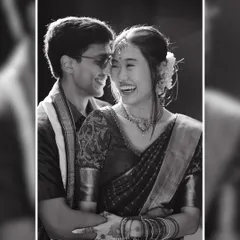 In the midst of grand celebrations, it's the quiet, joyful moments like this that truly define your wedding story. This beautiful black and white portrait captures the pure, unscripted happiness between a couple, a timeless memory I help create.