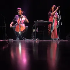 Performing with Andi Otto in Turin, Italy. The reflective stage floor created a beautiful, almost surreal atmosphere for our concert.