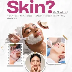 This collage showcases the core of our skincare curriculum. We teach you the science behind achieving healthy, glowing skin, from performing professional facials to creating the perfect base for makeup application.