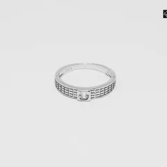 A clean studio shot of the textured band ring, emphasizing its symmetry and the brilliant shine of the central stone against the polished 92.5 silver.