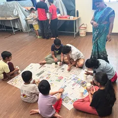 Children work together on a craft project, learning from each other and our instructors. We encourage a collaborative environment where kids can share ideas and materials.