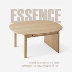 This graphic highlights the essence of the oak table design. It is rooted in simplicity and celebrates the natural grain and warmth of the wood.