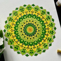 A moment of stillness in a world of chaos. This green and yellow ornate mandala feels so fresh and full of life. It’s amazing how colors can evoke such strong feelings of nature and peace.