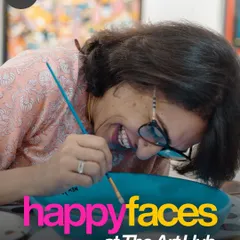 The pure joy of creating something with your own hands. This participant's laughter captures the fun and lighthearted spirit we cultivate in our corporate art workshops.