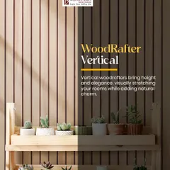 Vertical woodrafter panels are excellent for bringing a sense of height and elegance to a room. As you can see here, they visually stretch the space while adding natural charm and texture.