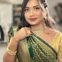 A beautiful model styled in my jewellery for a traditional look. The pearl choker, peacock nath, and earcuffs create a perfect ensemble.