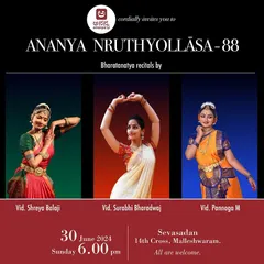 The official poster for my solo performance at the 'Ananya Nruthyollasa' series. Presenting a full solo recital is a chance to share a complete artistic vision with the audience.