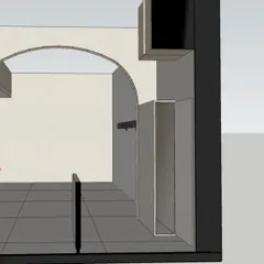 A cross-section view from a 3D model, used to plan structural details like archways and wall niches before construction begins.